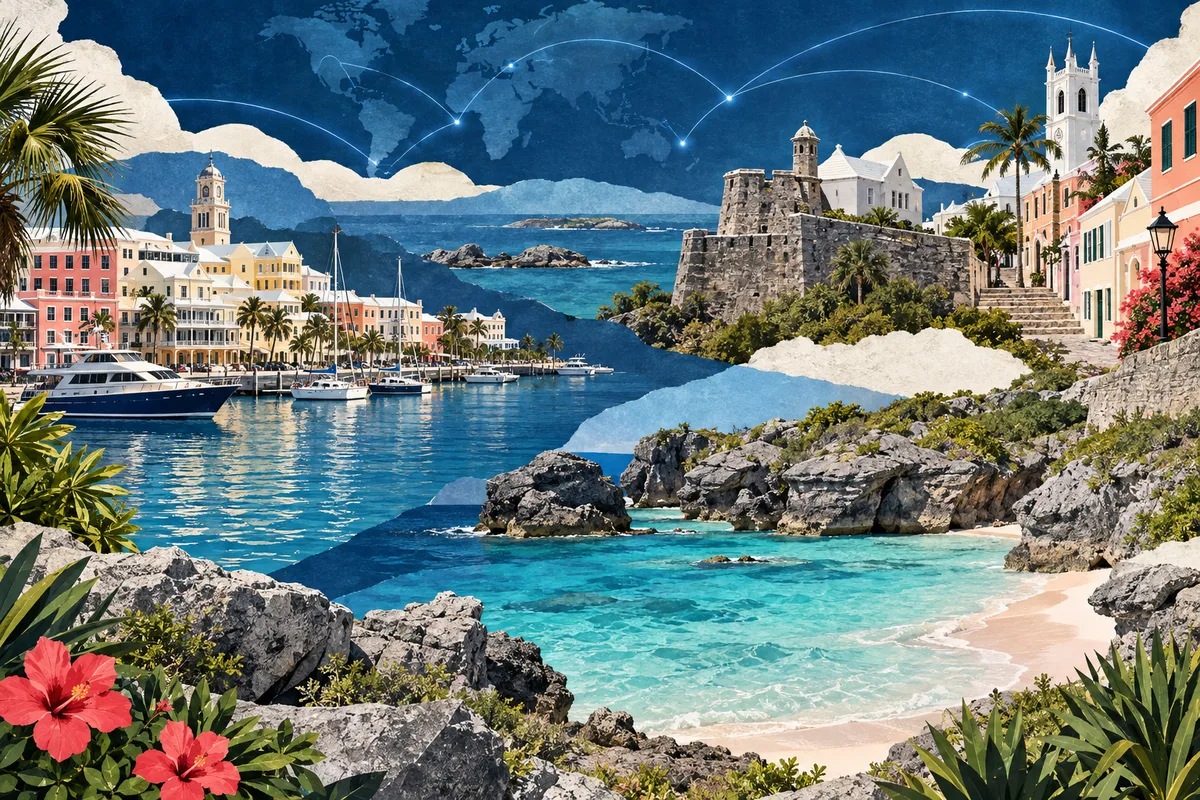 Illustrated portrait of Bermuda; geographic and cultural interpretation, not regulator premises.
